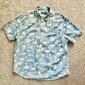 Tommy Bahama Blue Marine Ocean Animal and Fish Print Camp Shirt Sz XL  EUC